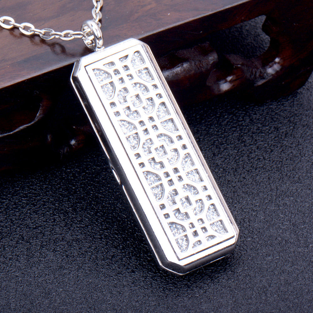 Square Essential Oil Necklace Openable Silver Pendant Perfume Accessories