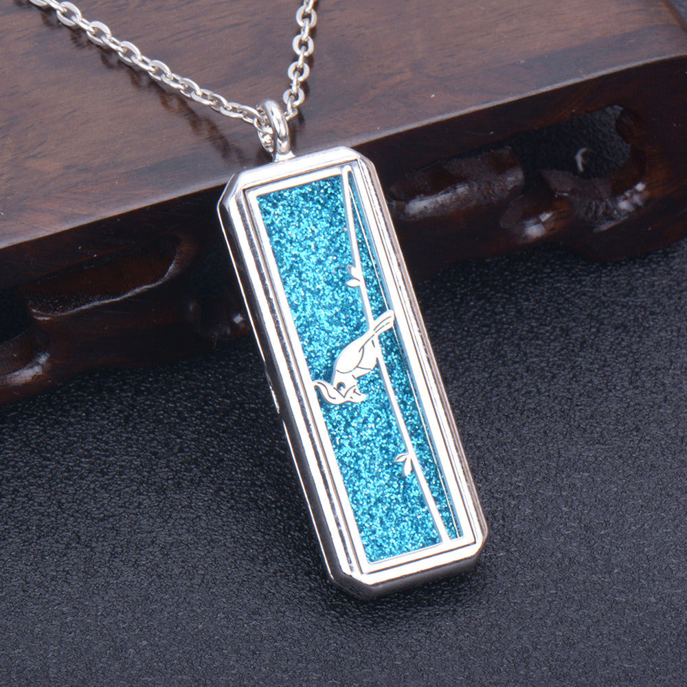 Square Essential Oil Necklace Openable Silver Pendant Perfume Accessories