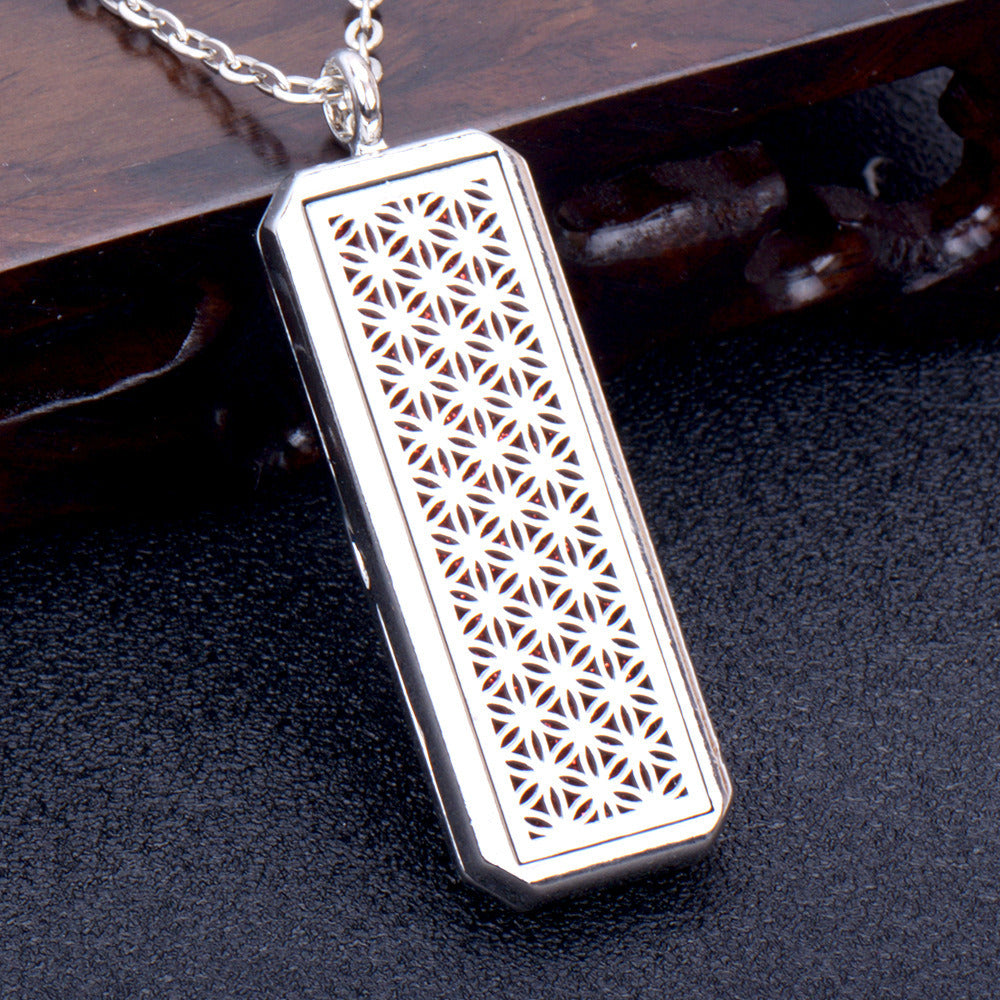 Square Essential Oil Necklace Openable Silver Pendant Perfume Accessories