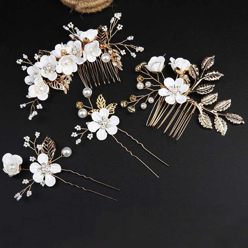 Gold Leaf Hair Updo Comb Handmade Bridal Crown Headdress