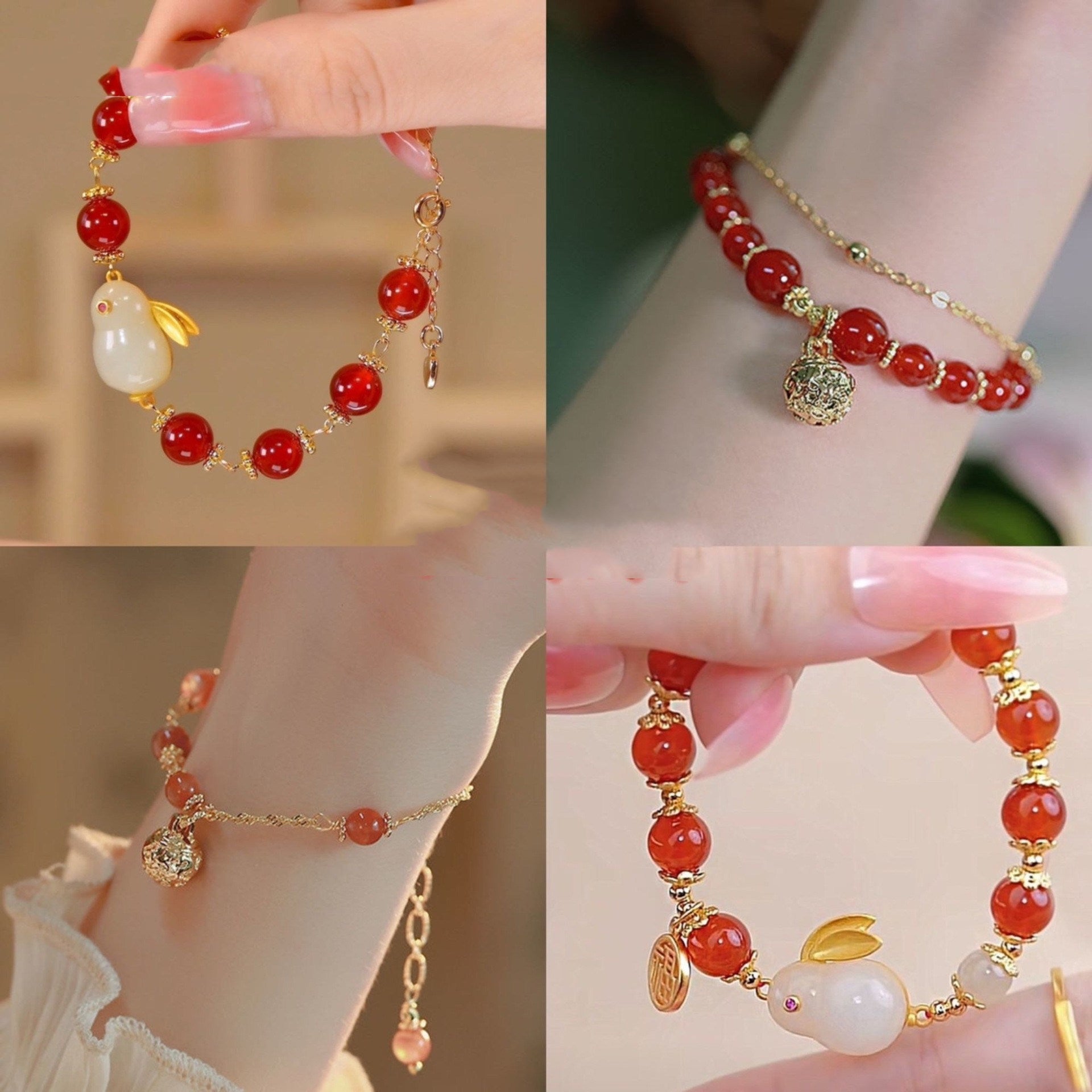 Women's Fashion Simple Hetian Jade Rabbit Shape Bracelet