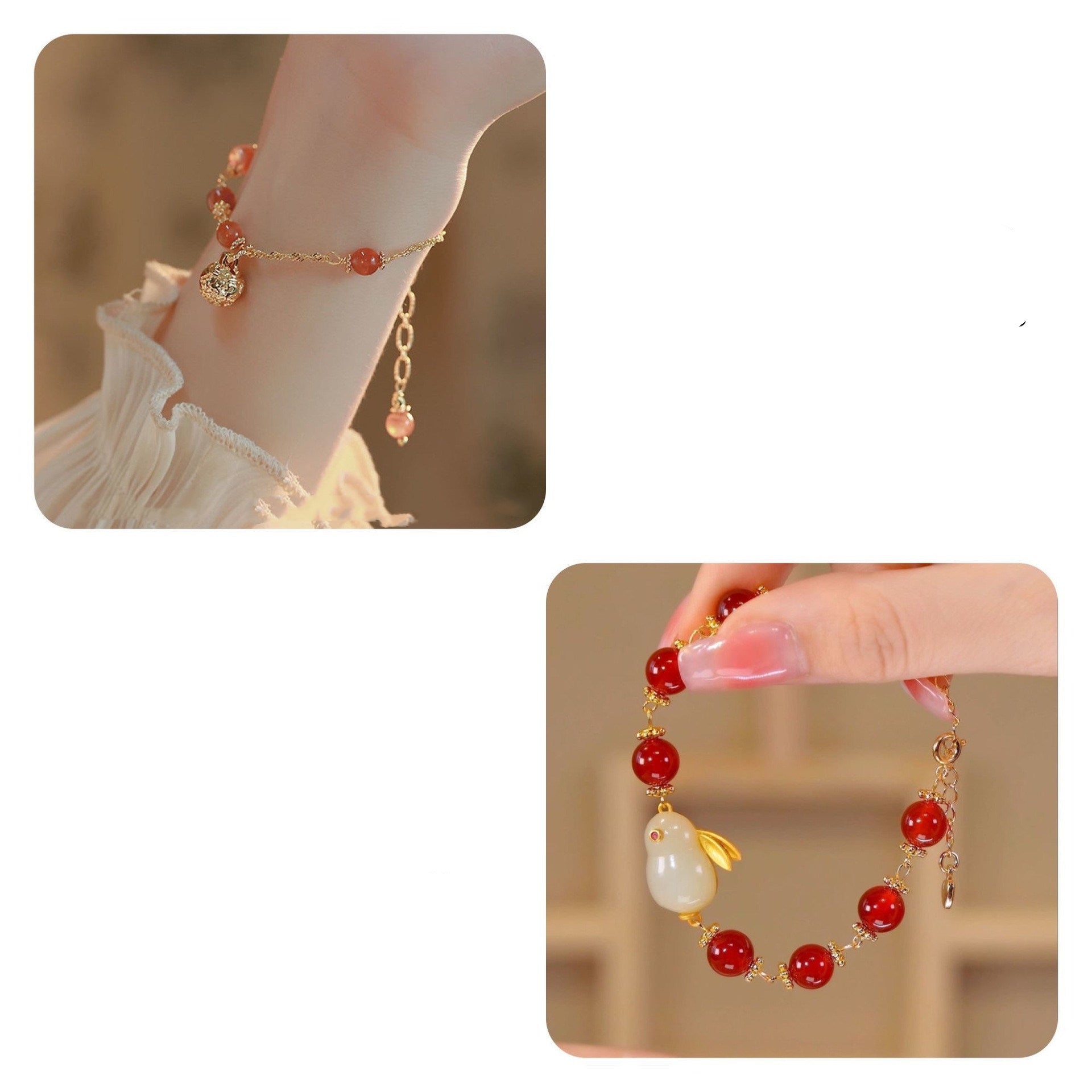 Women's Fashion Simple Hetian Jade Rabbit Shape Bracelet