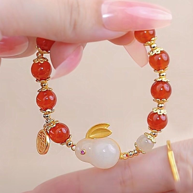 Women's Fashion Simple Hetian Jade Rabbit Shape Bracelet