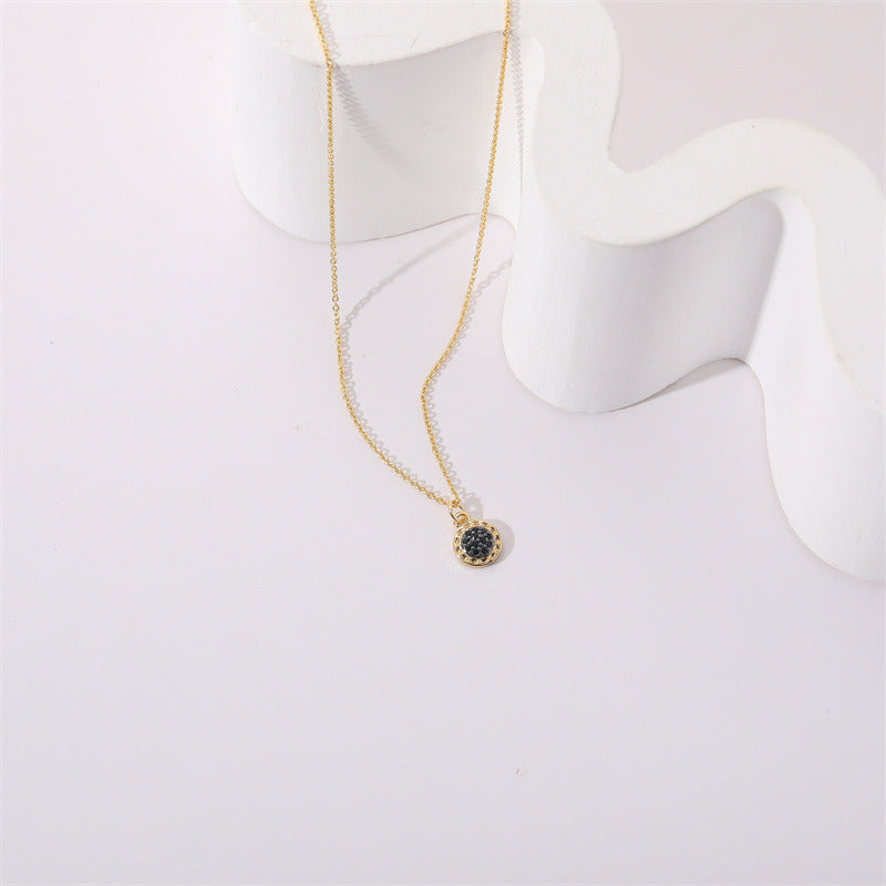 Geometric Round Drop Black Zircon Necklace