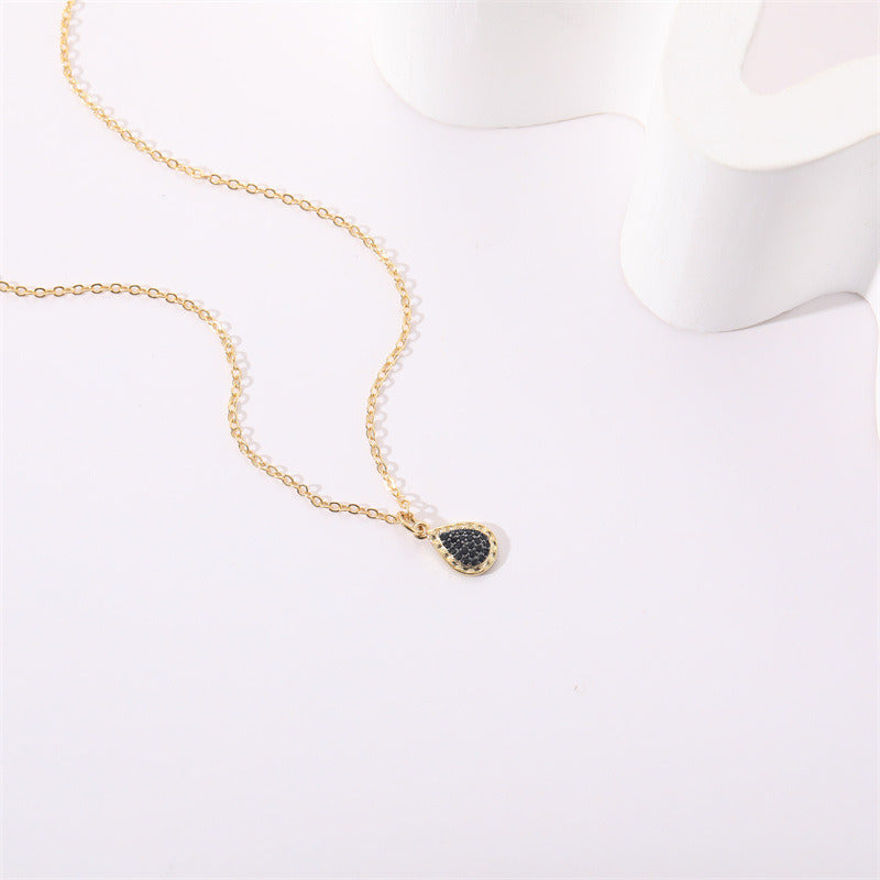 Geometric Round Drop Black Zircon Necklace