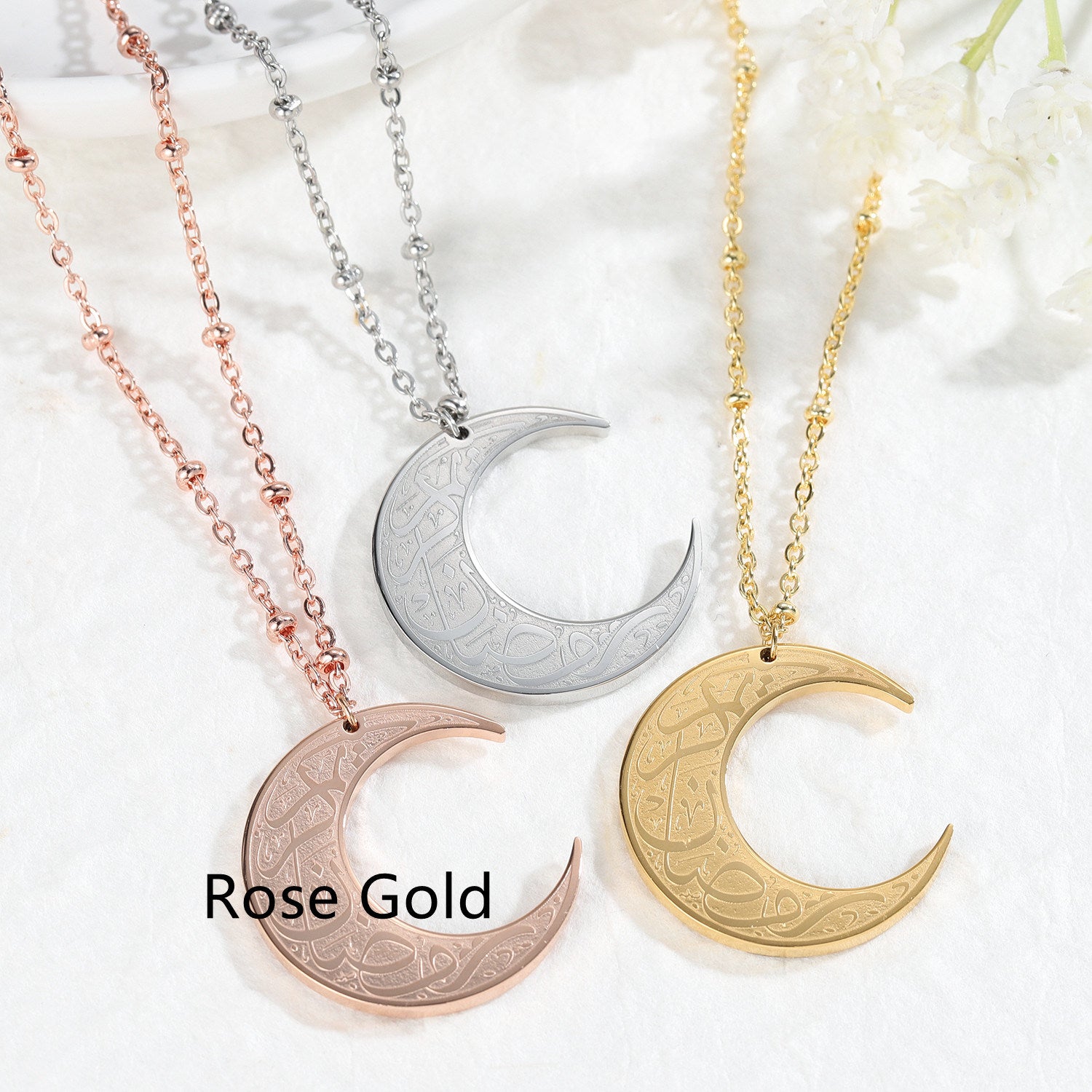 Stainless Steel Moon Shape Pendant Necklace