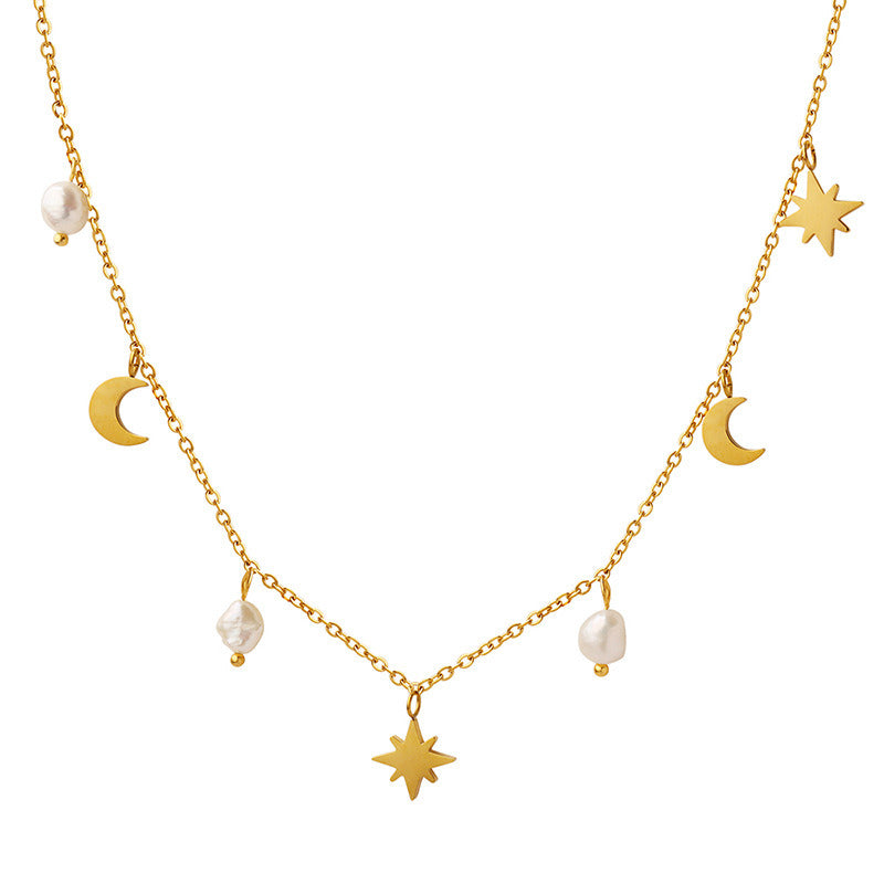 Star Moon Natural Freshwater Pearl Tassel Necklace