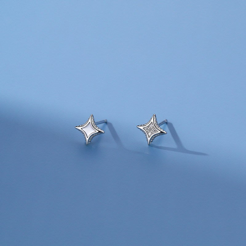 Women's Sterling Silver Four-pointed Star Stud Earrings Super Flash Japanese And Korean Style