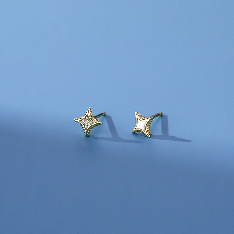 Women's Sterling Silver Four-pointed Star Stud Earrings Super Flash Japanese And Korean Style