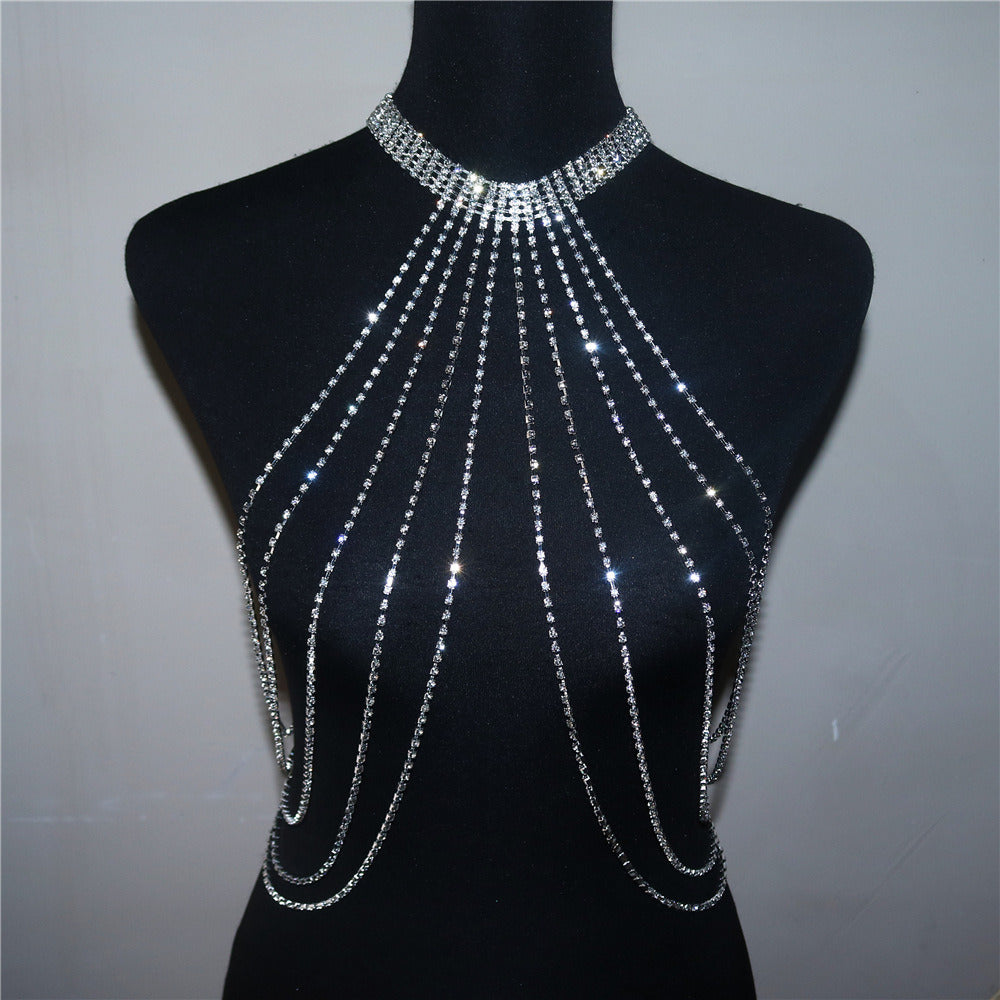 Fashion Chest Chain Jewelry Multilayer Rhinestones