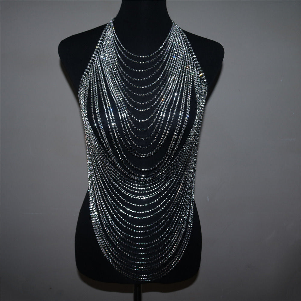 Fashion Chest Chain Jewelry Multilayer Rhinestones