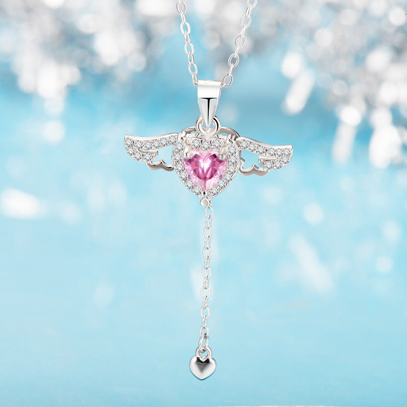 Female Romantic Angel Moves Wings Pendant Necklace