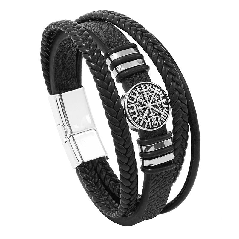 Men's Multi-layer Woven Compass Leather Bracelet