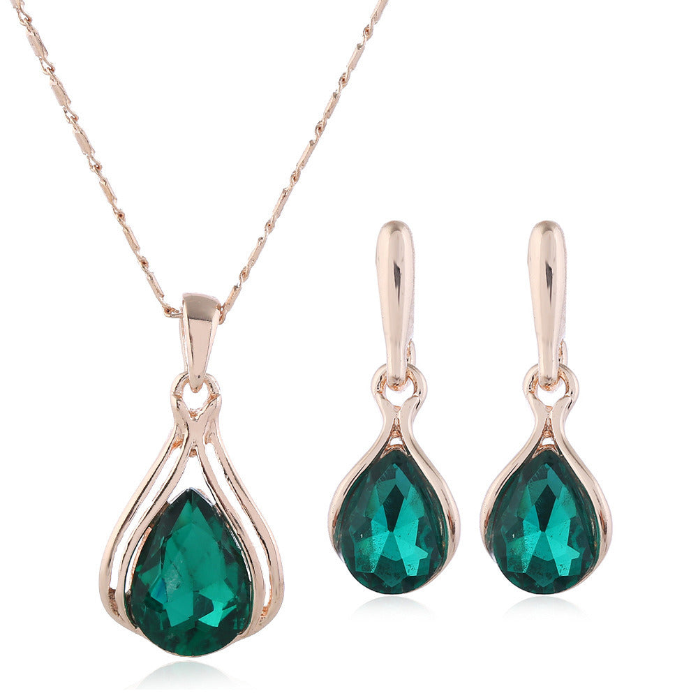 Alloy Water Drop Necklace Earring Jewelry Set