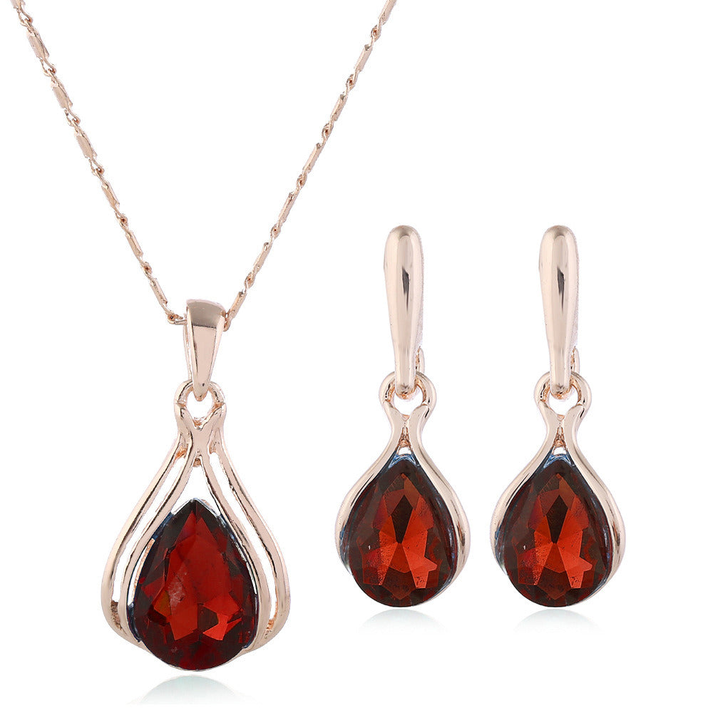 Alloy Water Drop Necklace Earring Jewelry Set