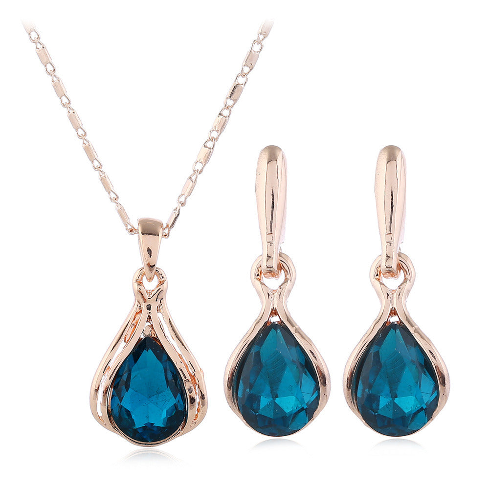 Alloy Water Drop Necklace Earring Jewelry Set