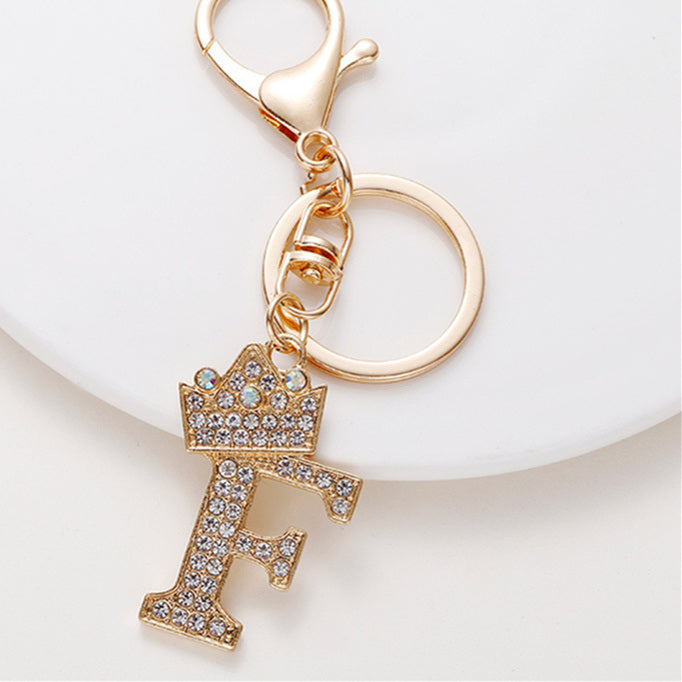 Metal Diamond-encrusted 26 English Crown Alphabet Keychain