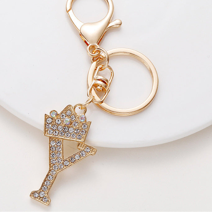 Metal Diamond-encrusted 26 English Crown Alphabet Keychain