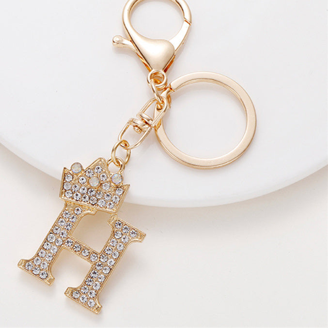 Metal Diamond-encrusted 26 English Crown Alphabet Keychain