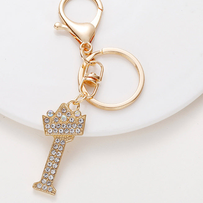 Metal Diamond-encrusted 26 English Crown Alphabet Keychain