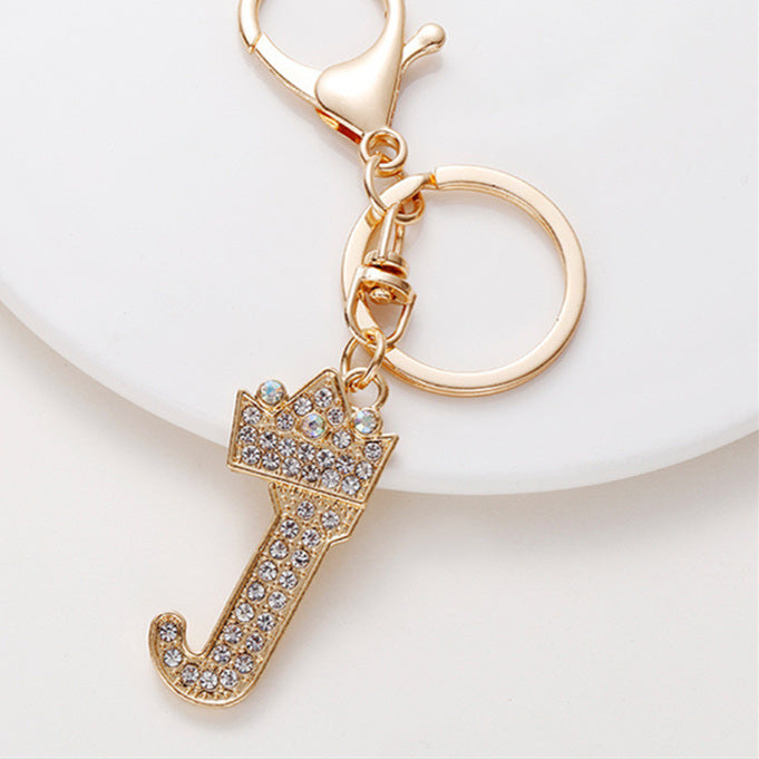 Metal Diamond-encrusted 26 English Crown Alphabet Keychain