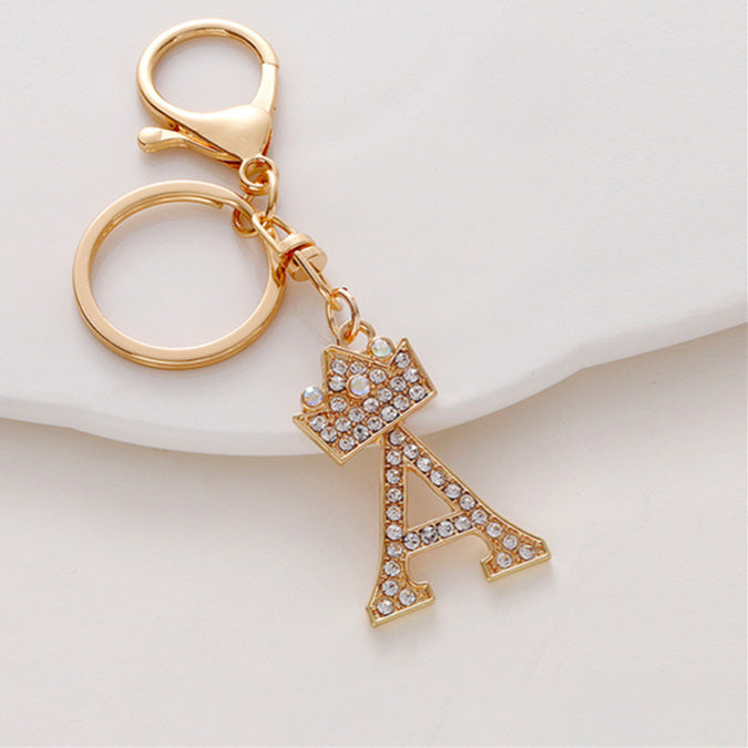 Metal Diamond-encrusted 26 English Crown Alphabet Keychain