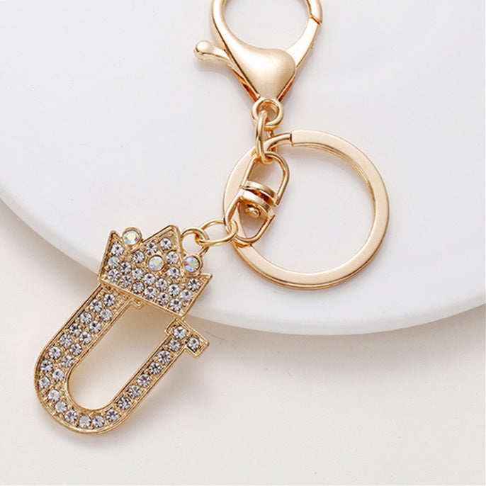 Metal Diamond-encrusted 26 English Crown Alphabet Keychain