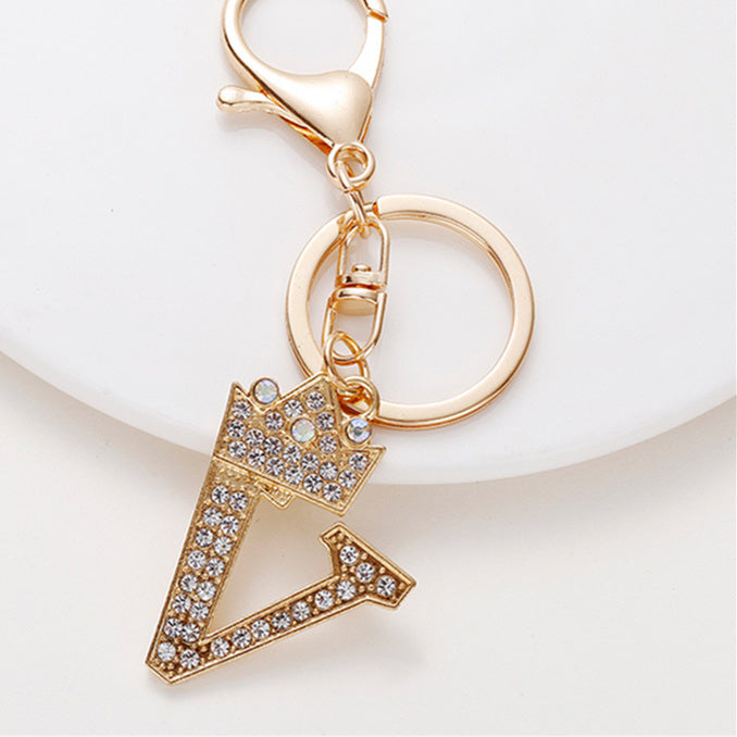 Metal Diamond-encrusted 26 English Crown Alphabet Keychain