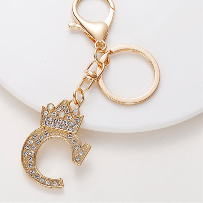 Metal Diamond-encrusted 26 English Crown Alphabet Keychain