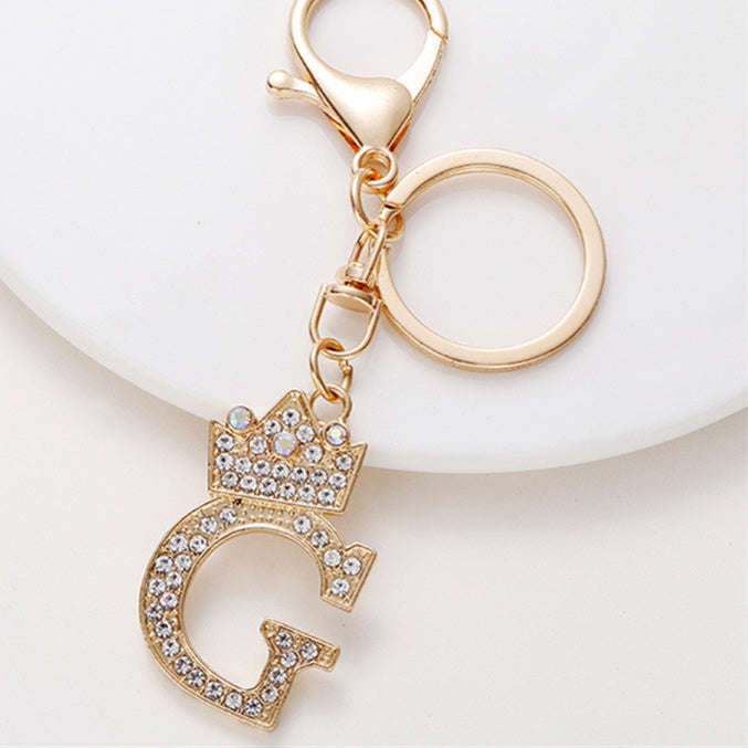 Metal Diamond-encrusted 26 English Crown Alphabet Keychain