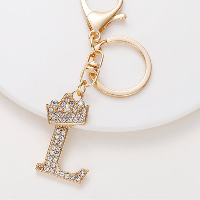 Metal Diamond-encrusted 26 English Crown Alphabet Keychain