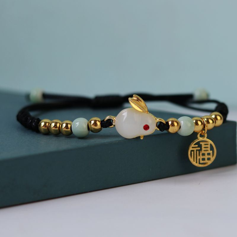 Red Rope Knitting Zodiac Jade Rabbit Female Bracelet