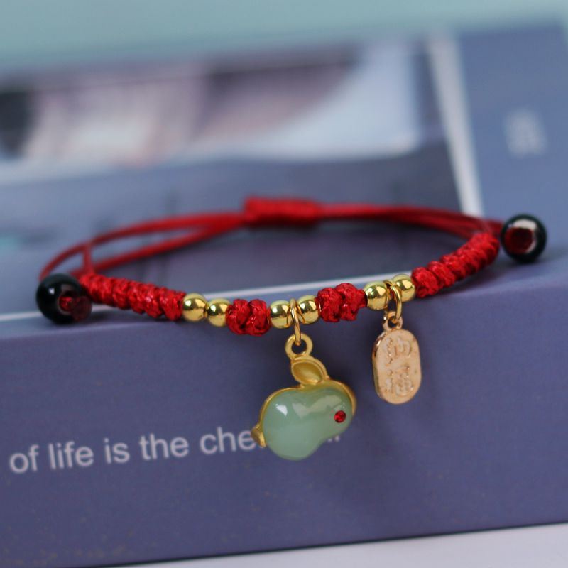 Red Rope Knitting Zodiac Jade Rabbit Female Bracelet