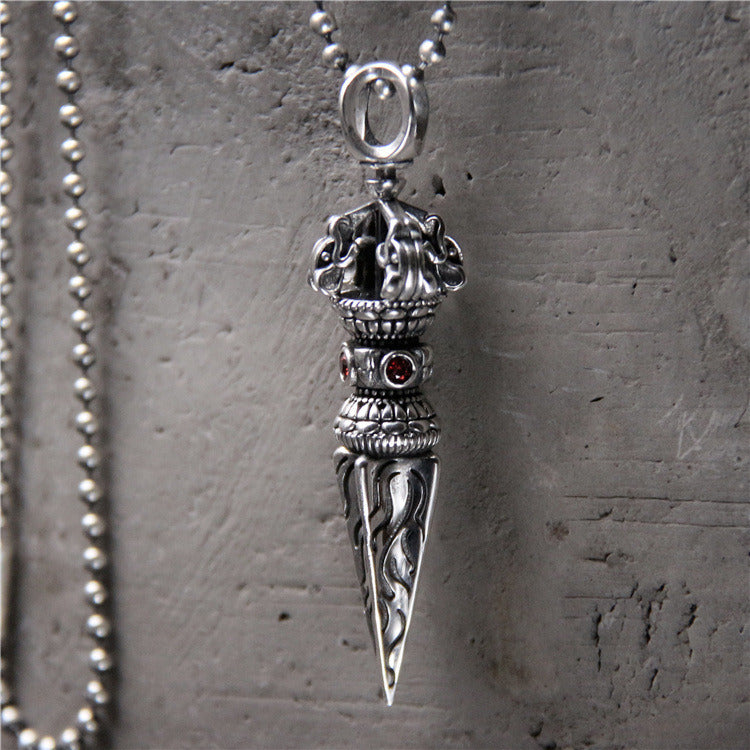 S925 Sterling Silver Magic Weapon Vajra Pestle Pendant Retro Man Personality