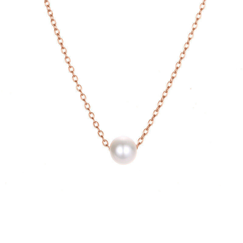 Simple Pearl Pendant Female Stainless Steel Necklace