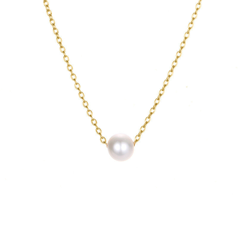 Simple Pearl Pendant Female Stainless Steel Necklace