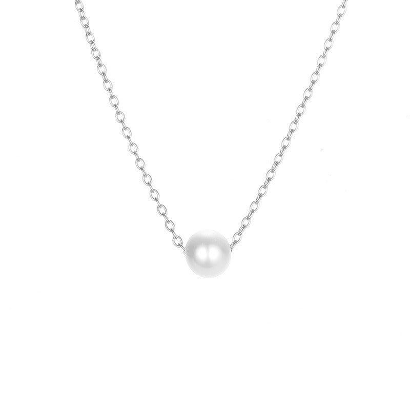 Simple Pearl Pendant Female Stainless Steel Necklace