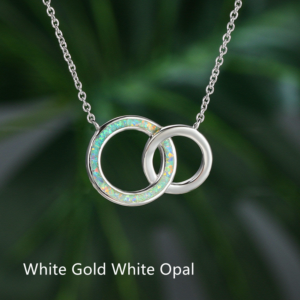 Opal Cross Circle Necklace Female Trend