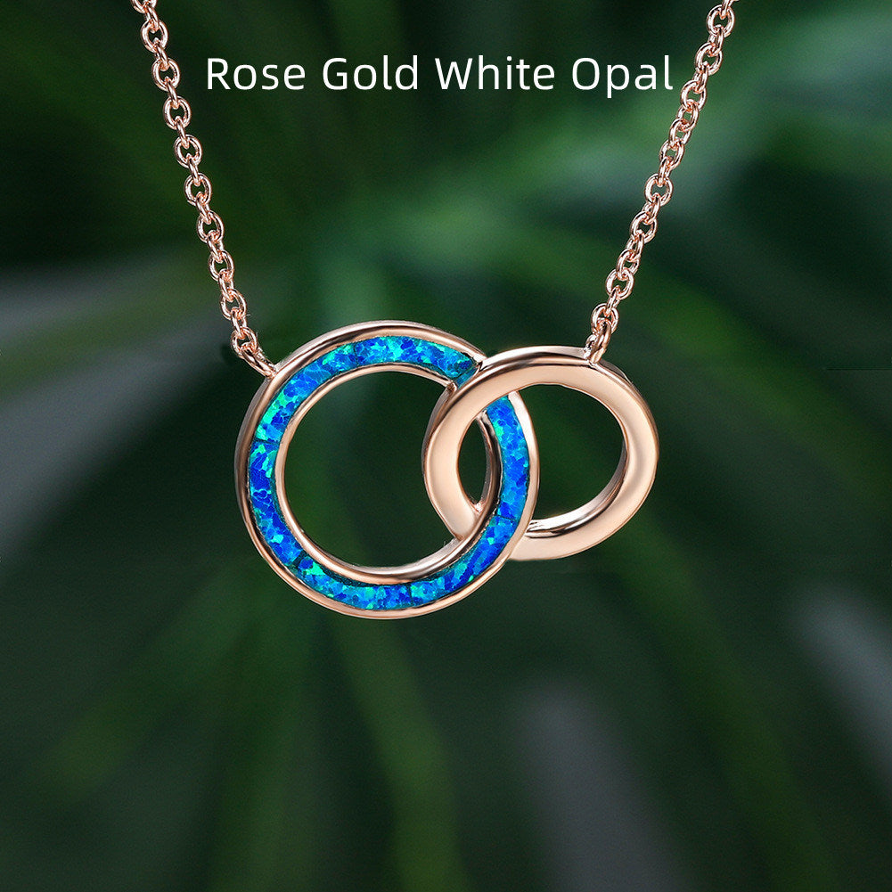 Opal Cross Circle Necklace Female Trend
