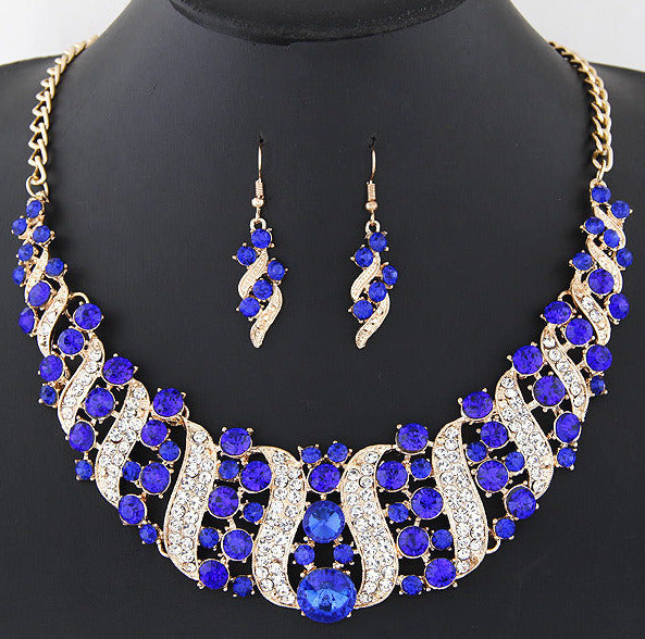 Metal Spiral Diamond Necklace Earring Set