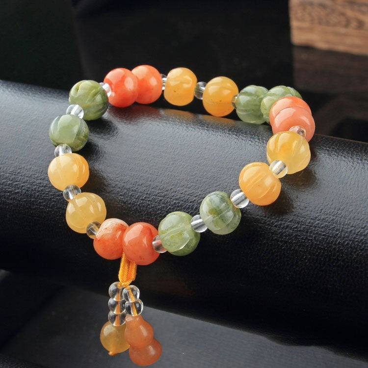 Karamay Gold Silk Jade Colorful Pumpkin Bead Bracelet