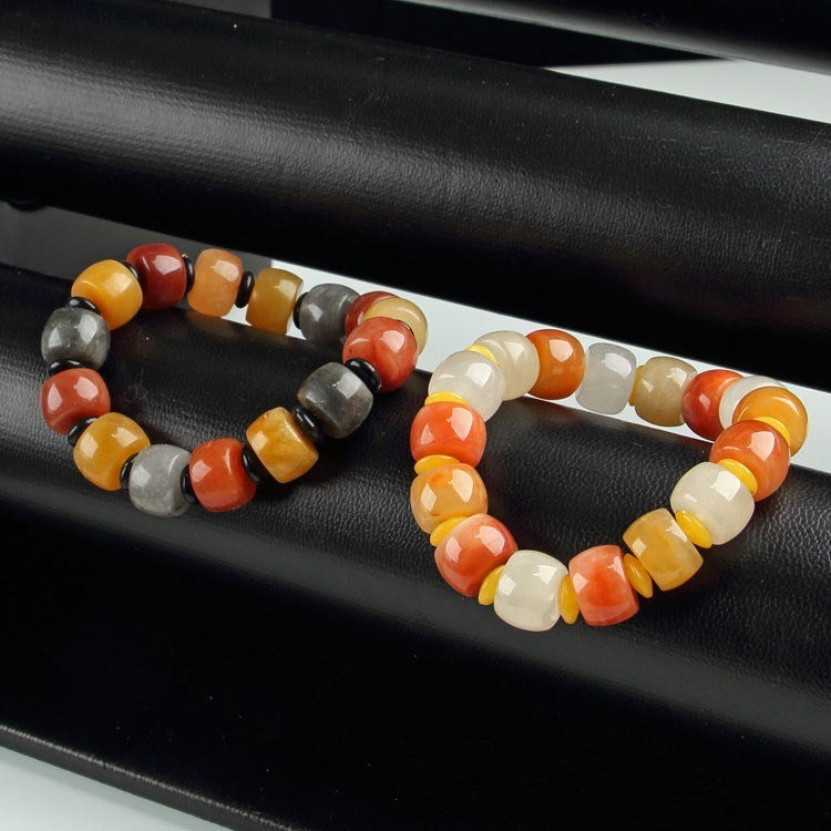 Karamay Gold Silk Jade Colorful Pumpkin Bead Bracelet