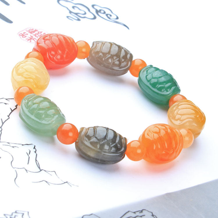 Karamay Gold Silk Jade Colorful Pumpkin Bead Bracelet