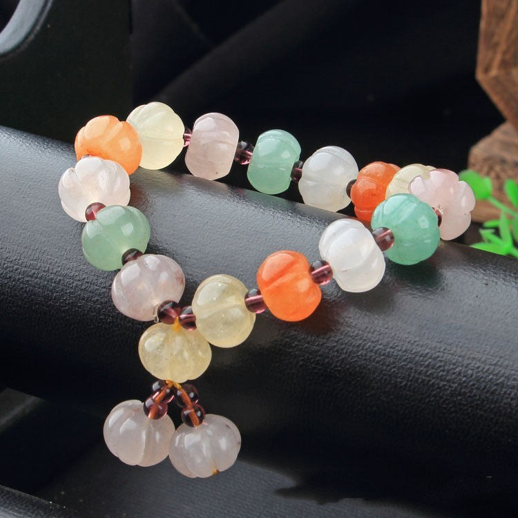 Karamay Gold Silk Jade Colorful Pumpkin Bead Bracelet