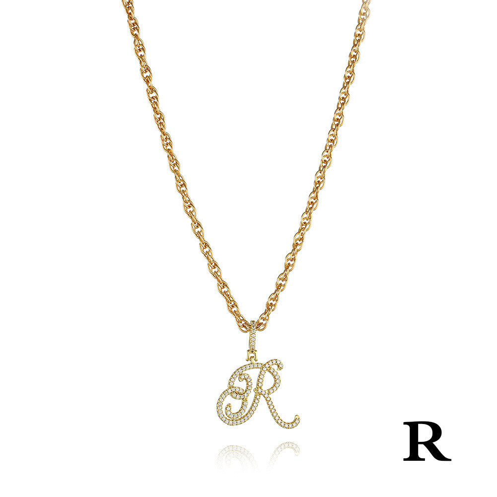 26 Letter Necklace Inset Zircon 18k Gold Necklace Clavicle Chain Pendant