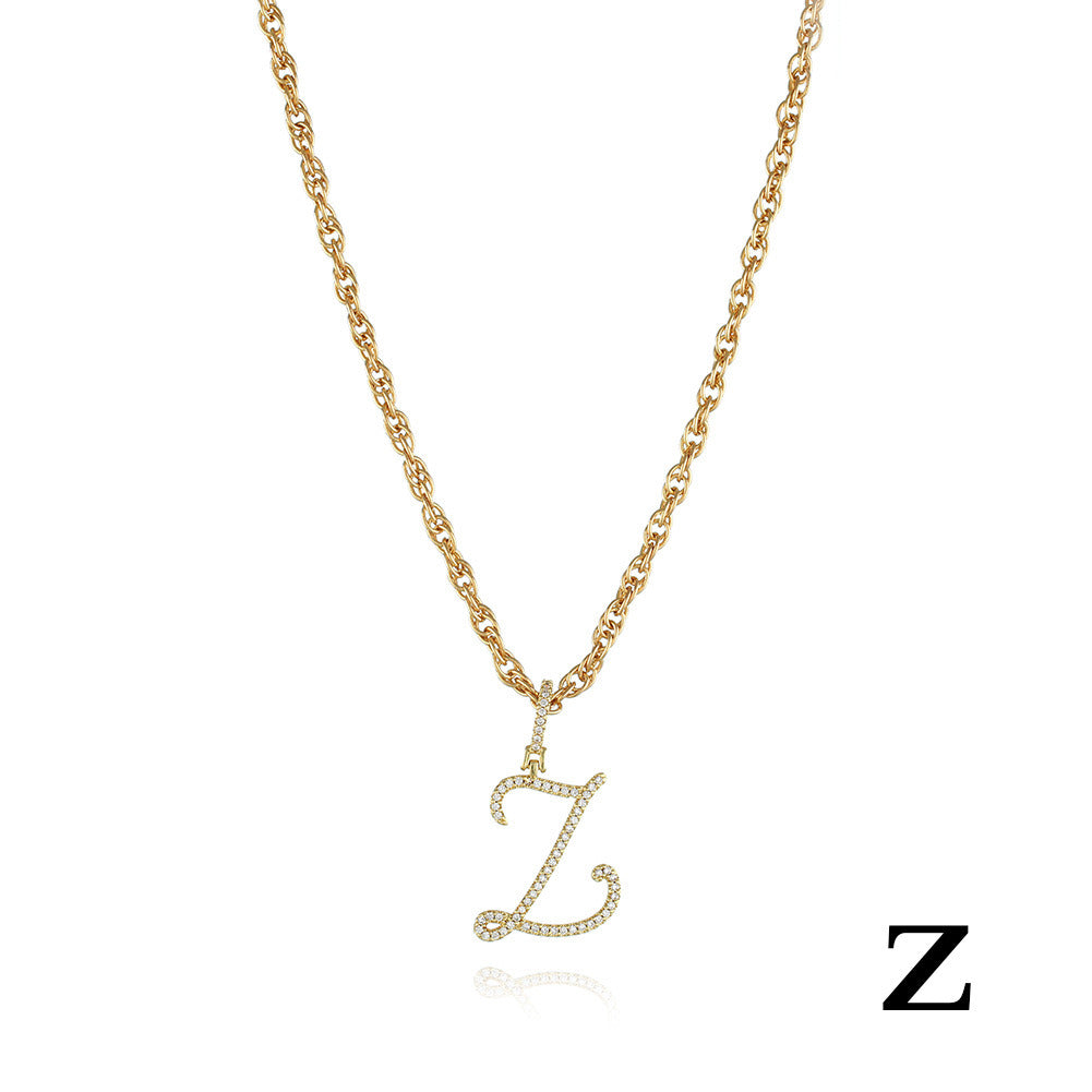 26 Letter Necklace Inset Zircon 18k Gold Necklace Clavicle Chain Pendant