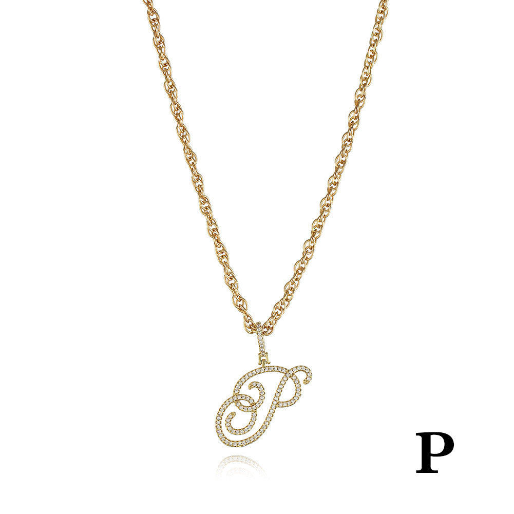 26 Letter Necklace Inset Zircon 18k Gold Necklace Clavicle Chain Pendant