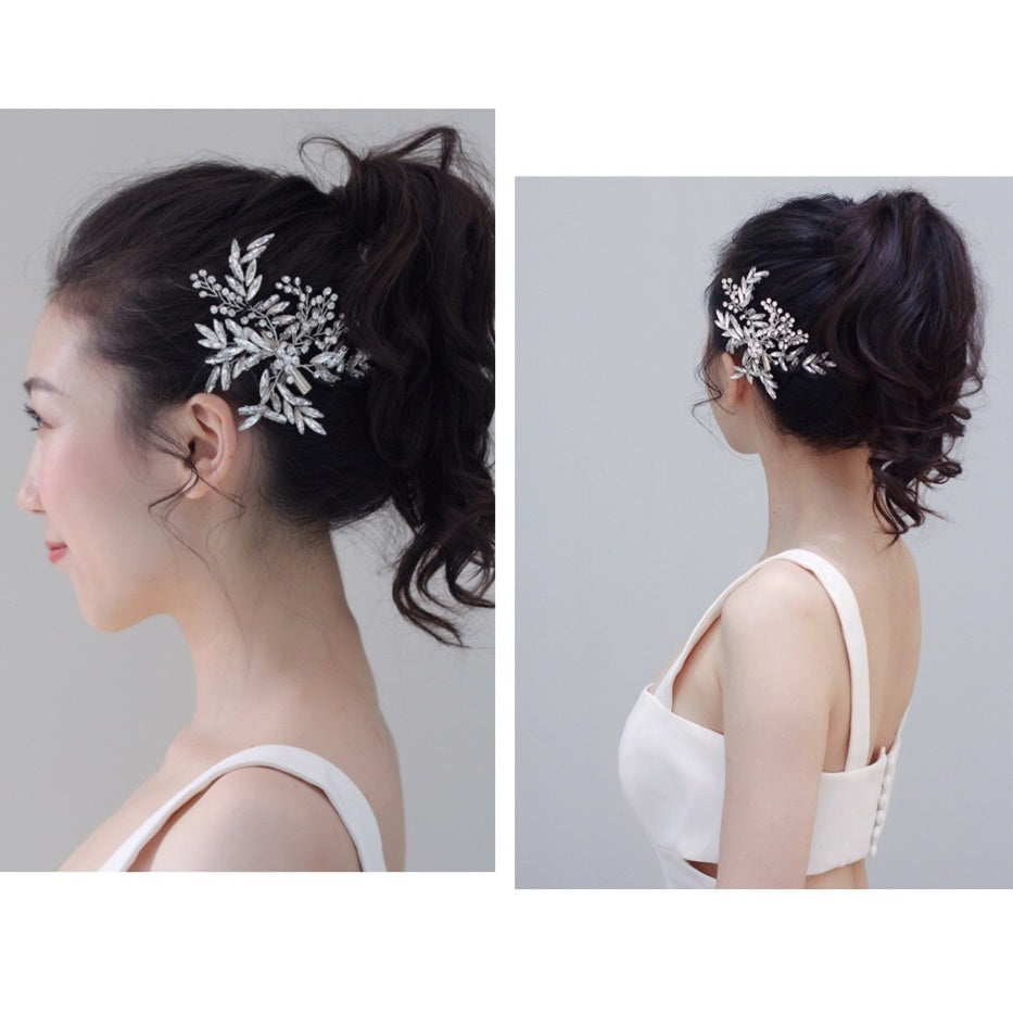 New Silver White Wedding Dress Headband Clip