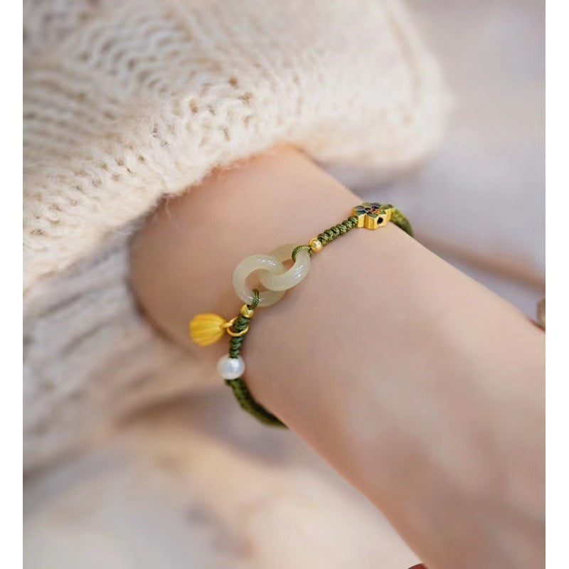 Female Minority Double Ring Safety Clasp Hand Knitting Bracelet