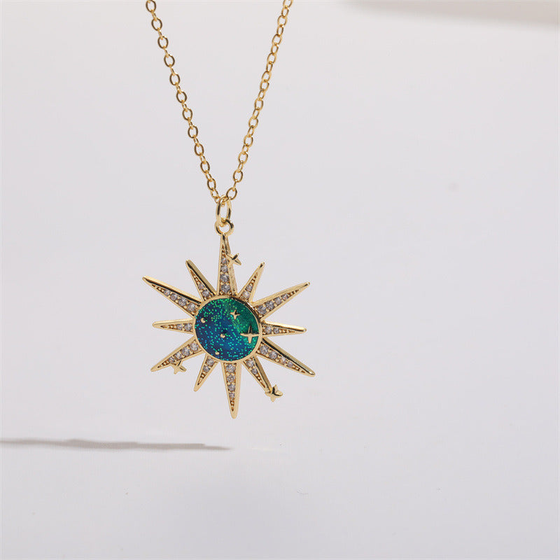 Sun Star Oil Drop Zircon Necklace